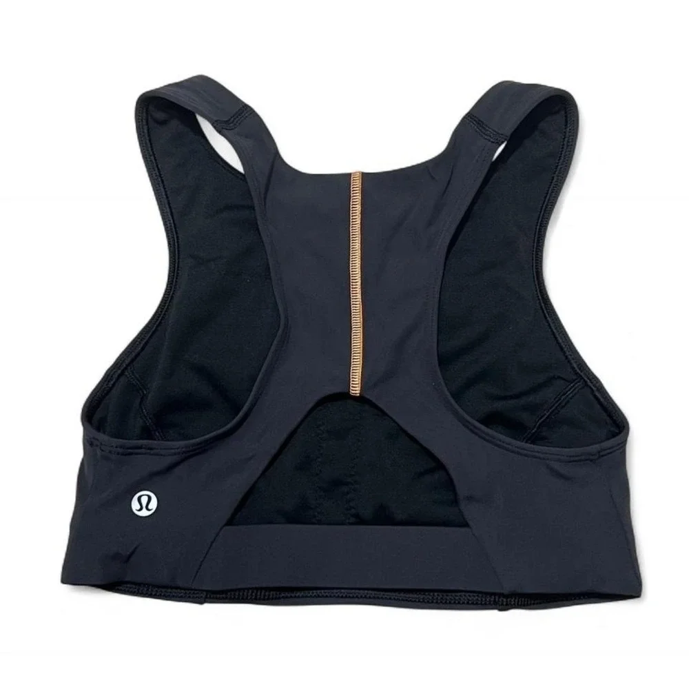Lululemon Black Sports Bra Size 4 Tough‎ Train High Neck Orange Activewear
